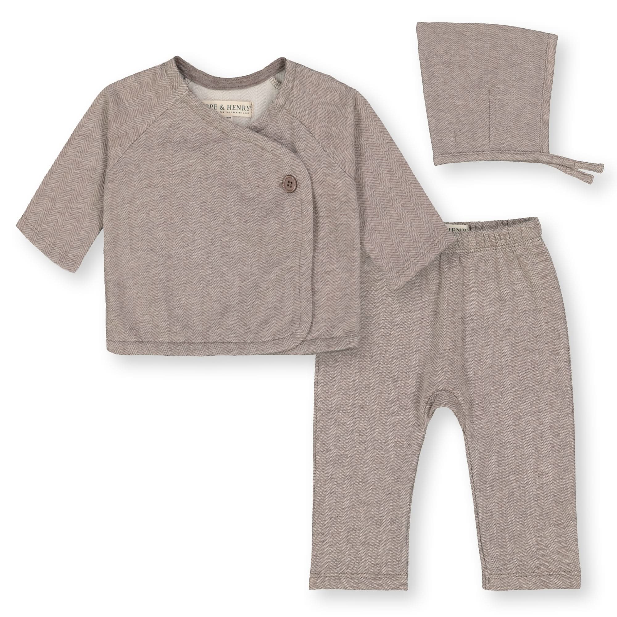 Hope & Henry Fleece Kimono Top, Legging, and Bonnet Set | Playroom Avenue