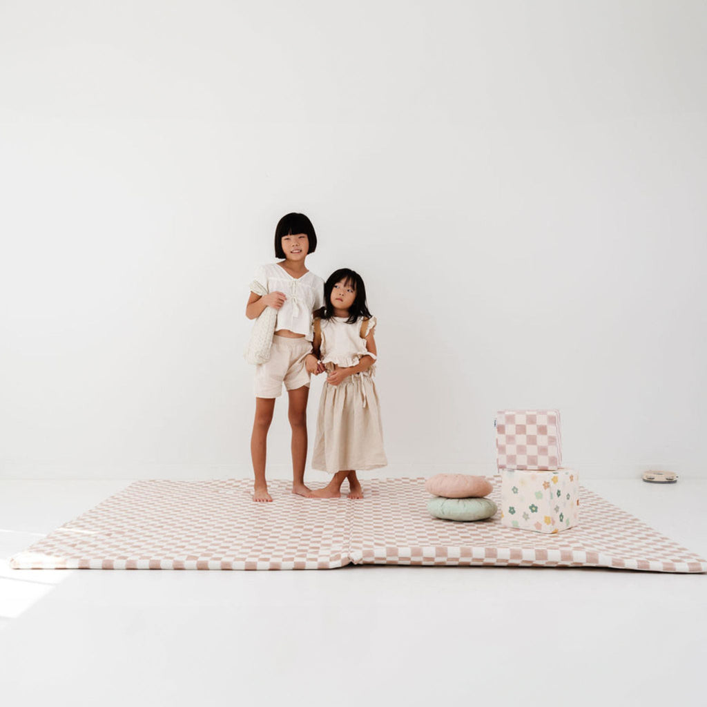 Toki Kids Checker Toffee Vegan Leather Mat | Playroom Avenue