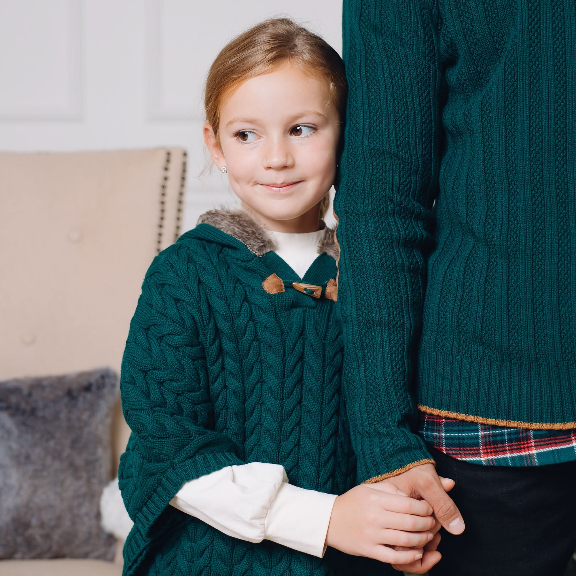 Hope & Henry Sweater Cape with Faux Fur Hood | Playroom Avenue