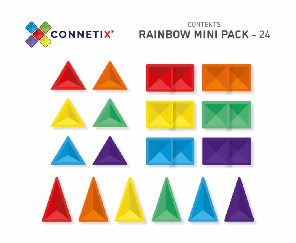 Connetix Magnetic Tiles | Rainbow Mini Pack (24 pcs) | Playroom Avenue
