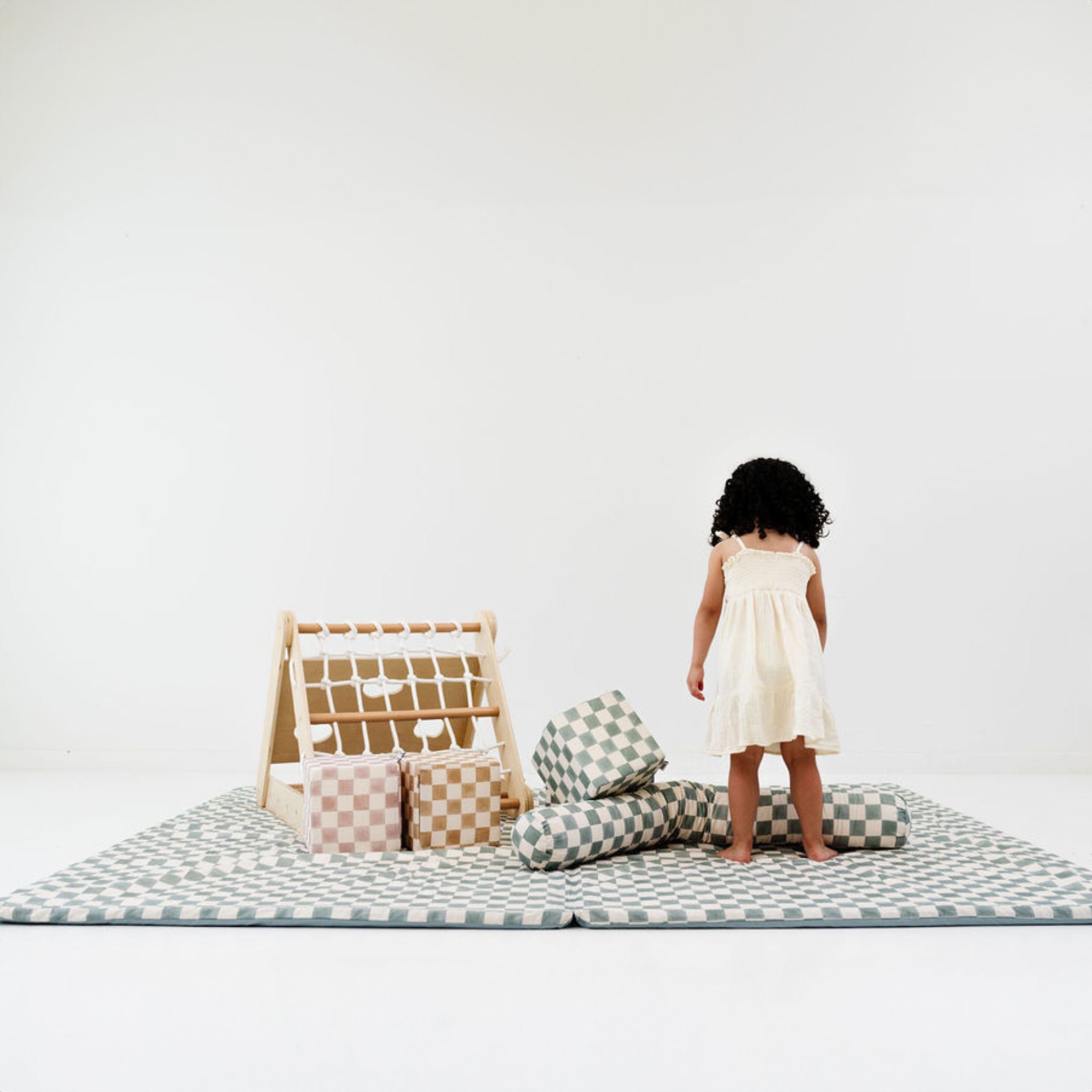 Toki Kids Checker Matcha Organic Cotton Mat - Playroom Avenue