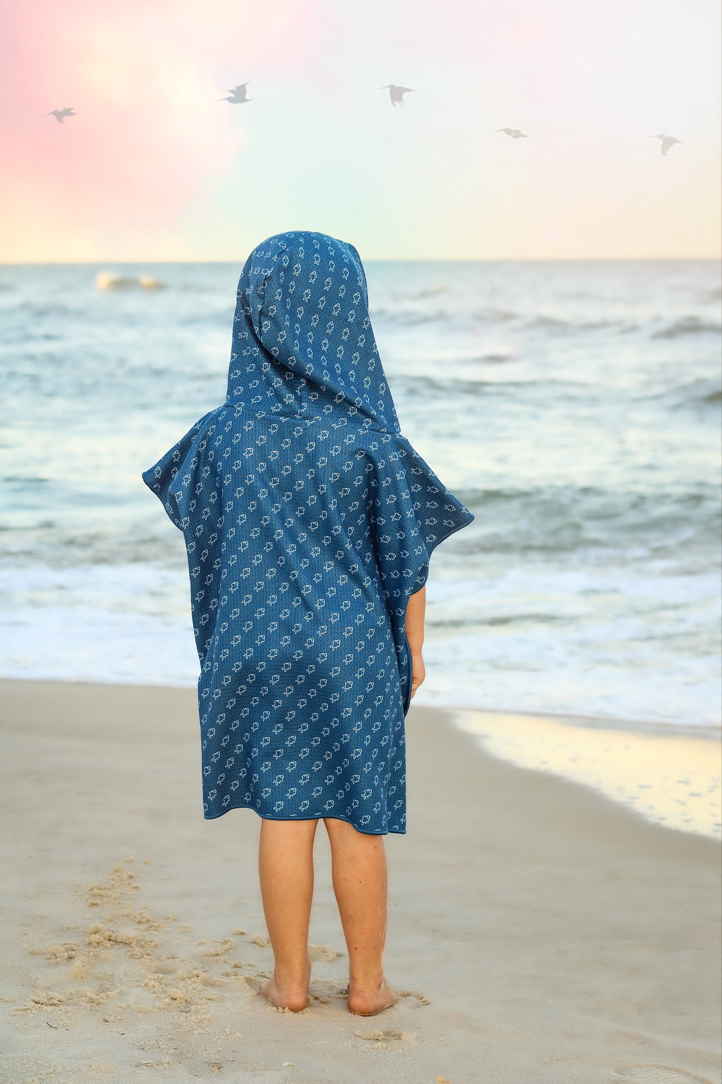 Keep the Littles Wild Microfiber blue fish waffle wearable towel | Playroom Avenue