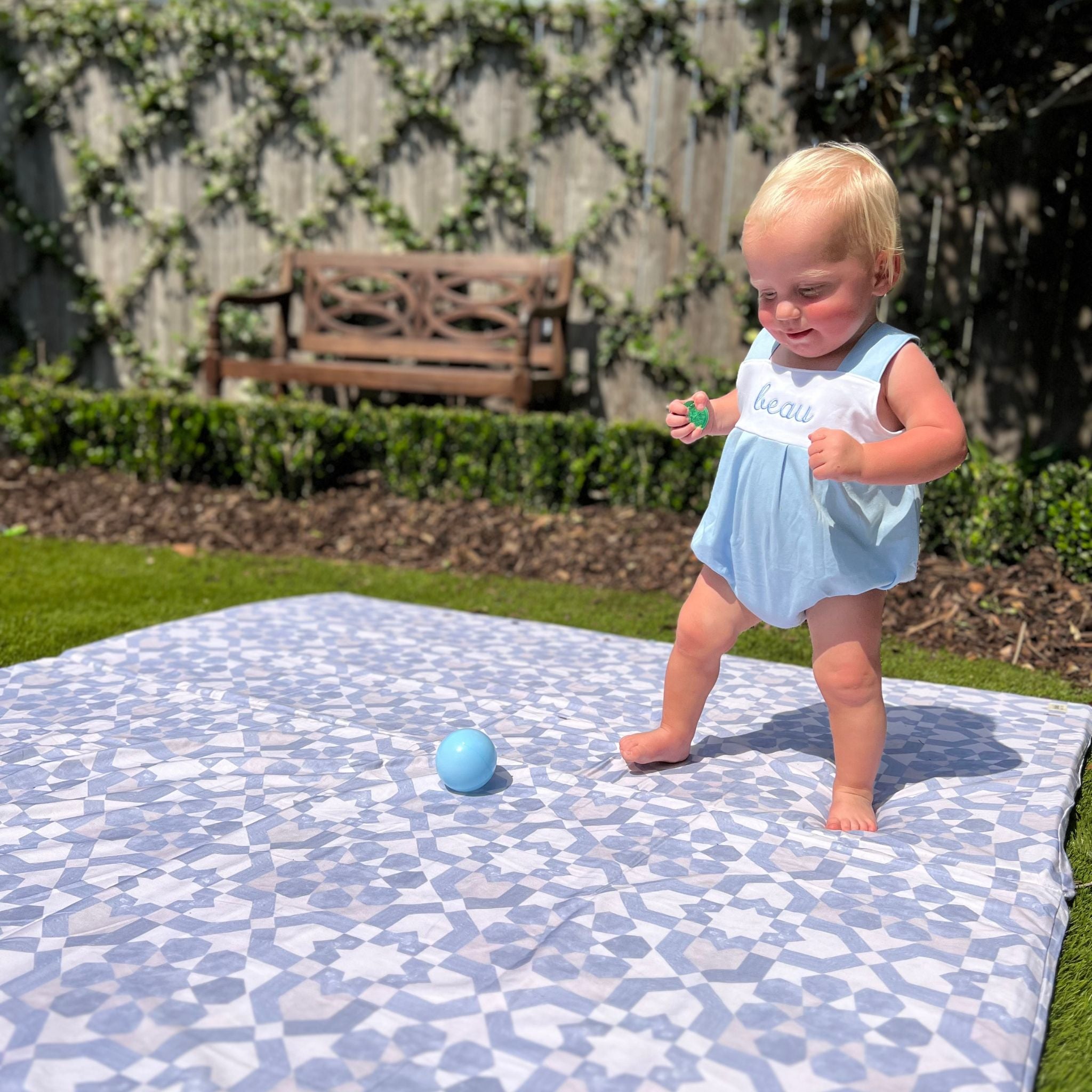 Toki Kids Blue Tile Organic Cotton Mat - Playroom Avenue