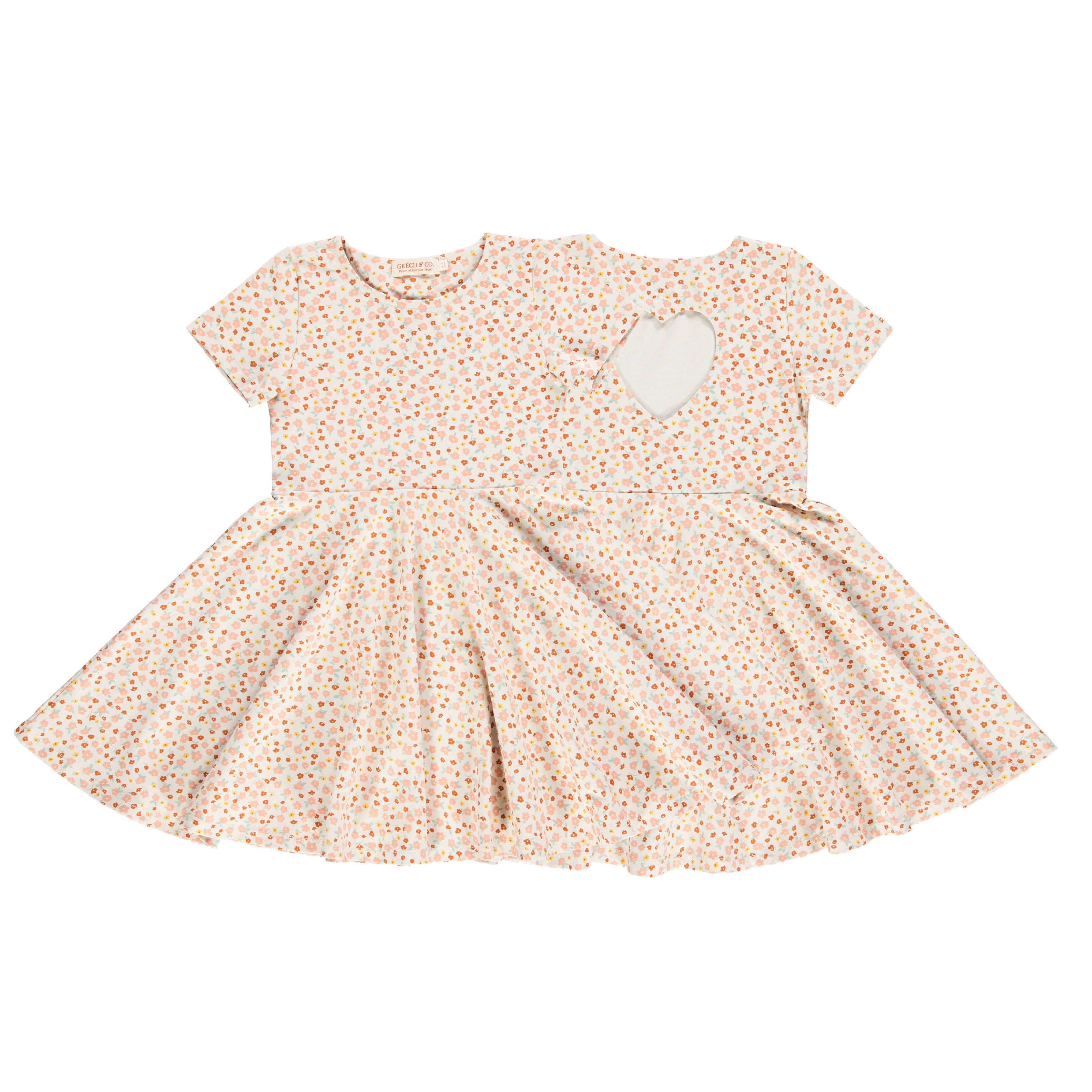 GRECH & CO. Sweetheart Twirl Dress | Organic Cotton Jersey - Sunset Meadow | Playroom Avenue