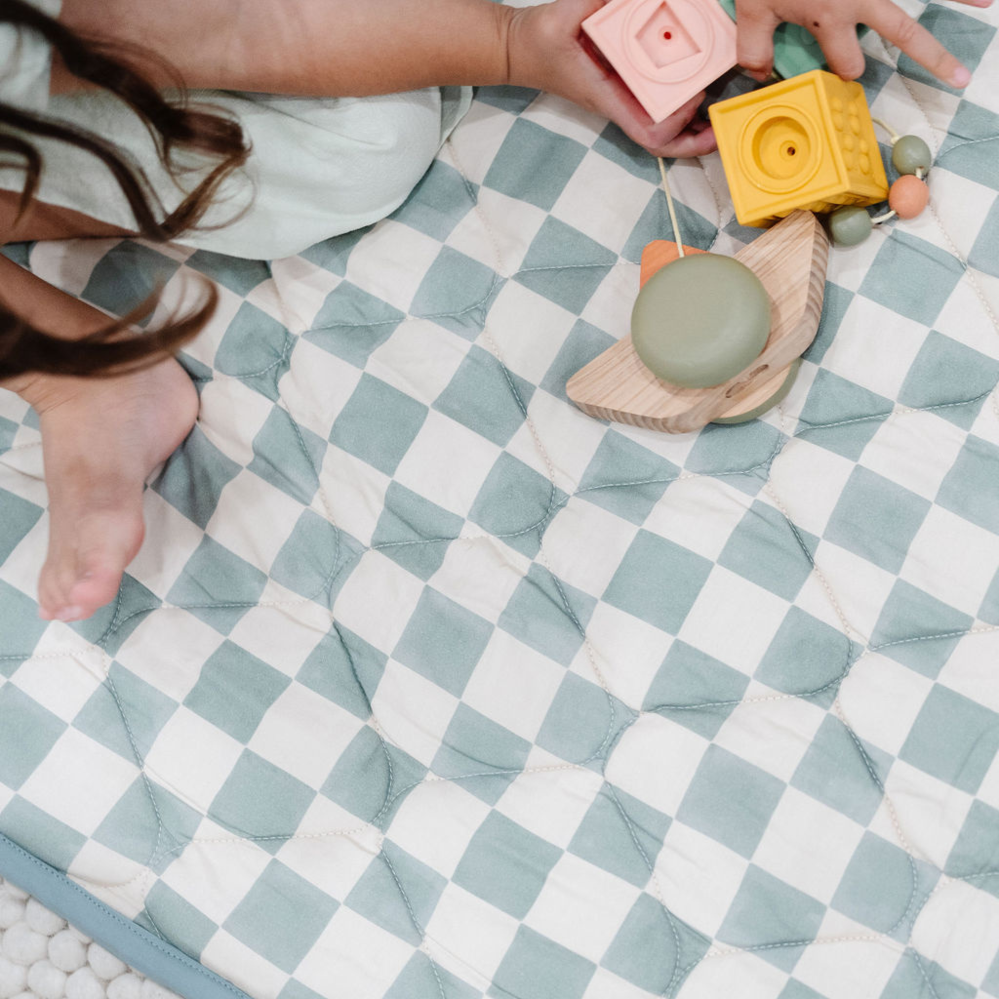 Toki Kids Checker Matcha Picnic Blanket - Playroom Avenue