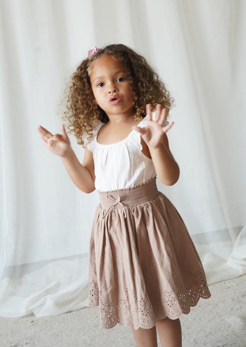 La Petit Lapin Calliope | Swiss Dot Embroidered Romper | Antique Ivory | Playroom Avenue