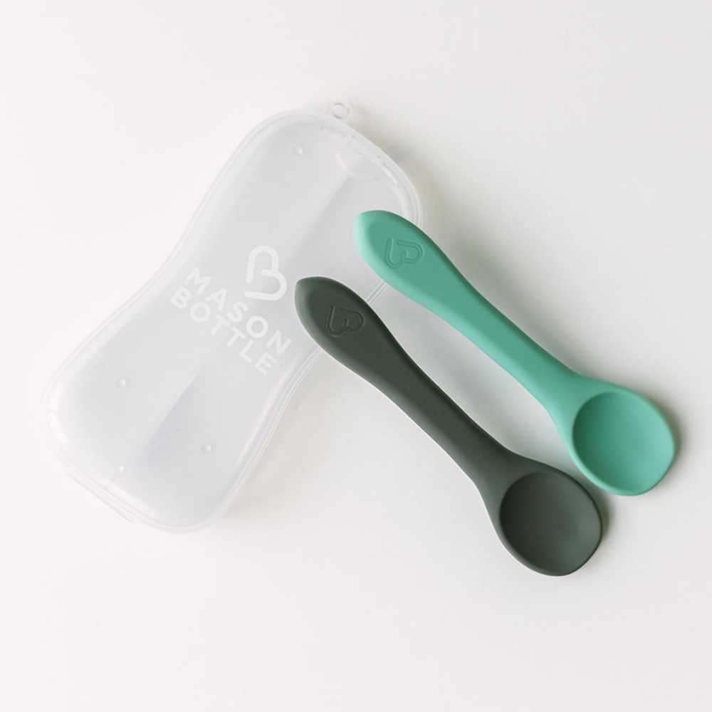 Mason Bottle Silicone Spoon Set Turquoise and Charcoal | Playroom Avenue