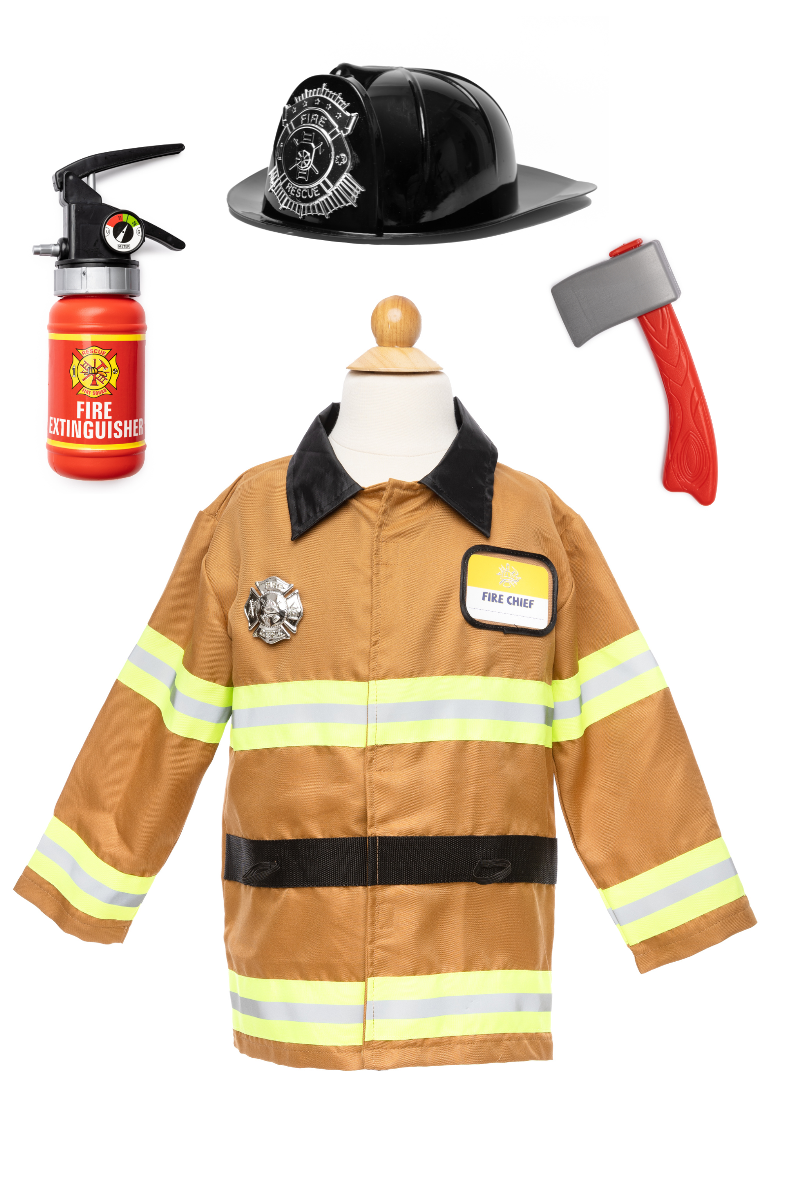 Great Pretenders Firefighter Set with Accessories Size 5-6 Tan | Playroom Avenue