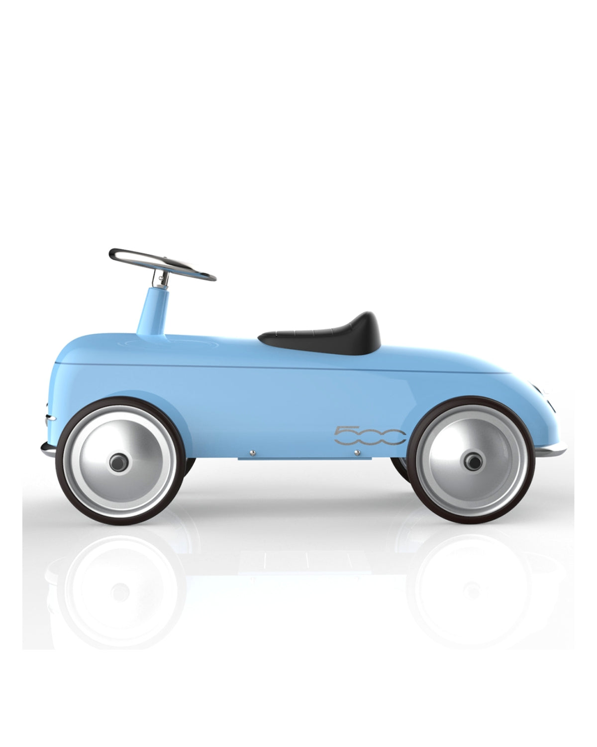 Light blue baghera roadster ride-on toy car with silver wheels on a white background