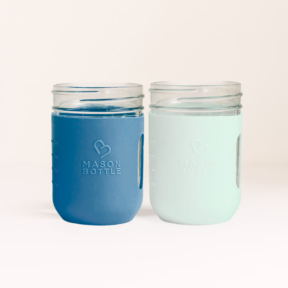 Mason Bottle Silicone Sleeve, 2 Pack Maritime and Seaglass 8 ounce | Playroom Avenue
