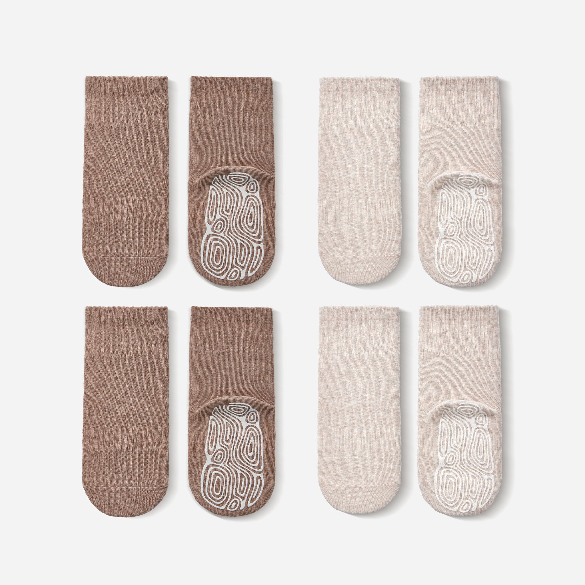 LittleYogaSocks Organic Cotton Socks- Beige & Brown- 4 Pairs of Stay-On Baby & Toddler Non-Slip Socks | Playroom Avenue