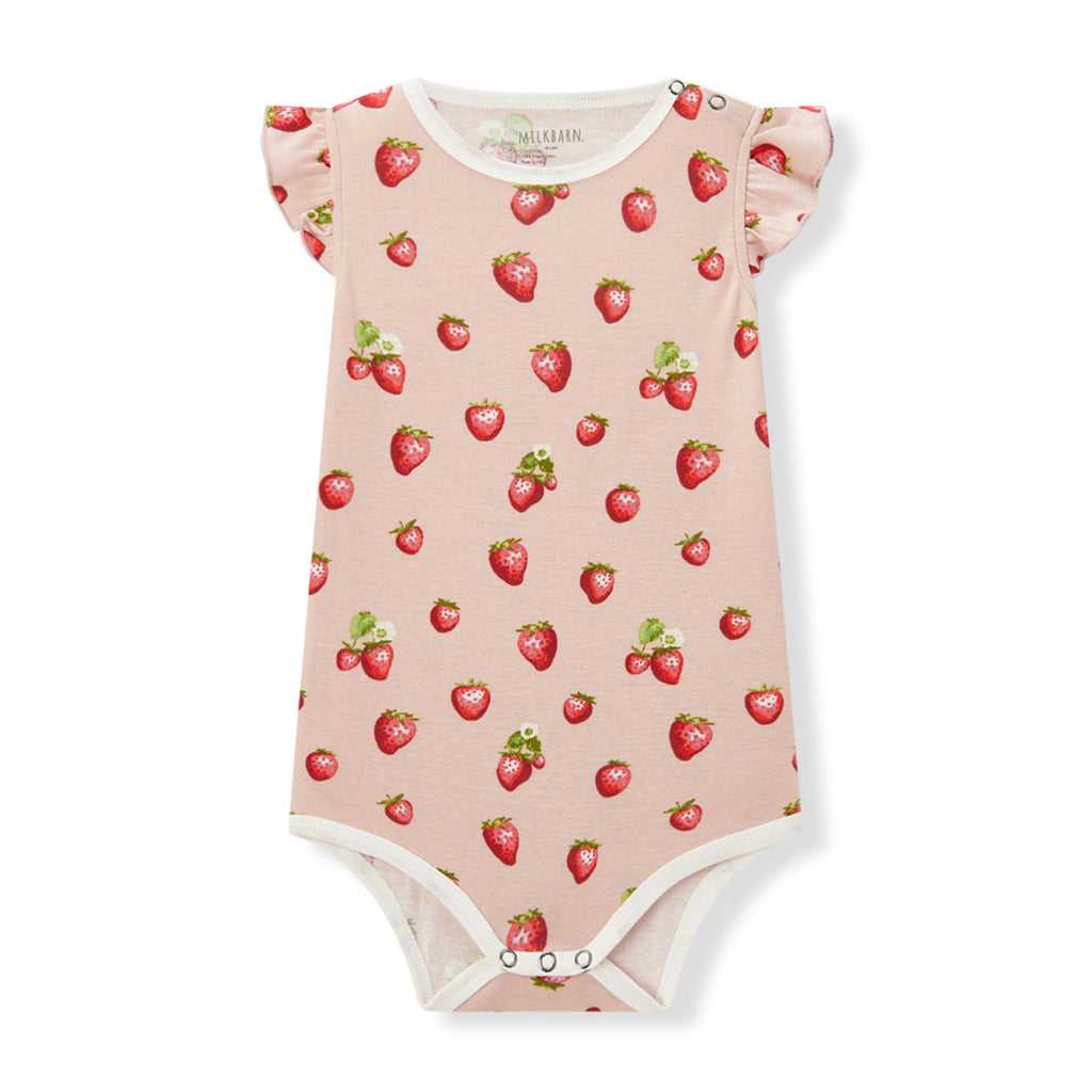 Milkbarn Strawberry Organic Cotton Ruffle One Piece | Playroom Avenue