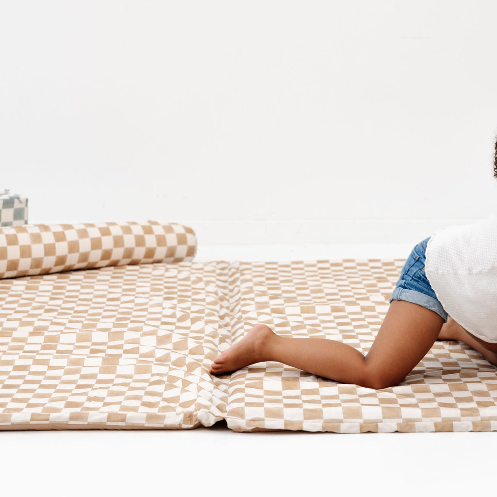Toki Kids Checker Toffee Organic Cotton Mat | Playroom Avenue