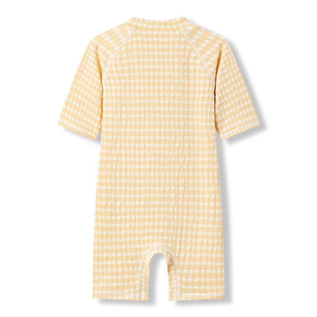 Milkbarn Yellow Gingham Zipper Shortall Swimsuit | Playroom Avenue