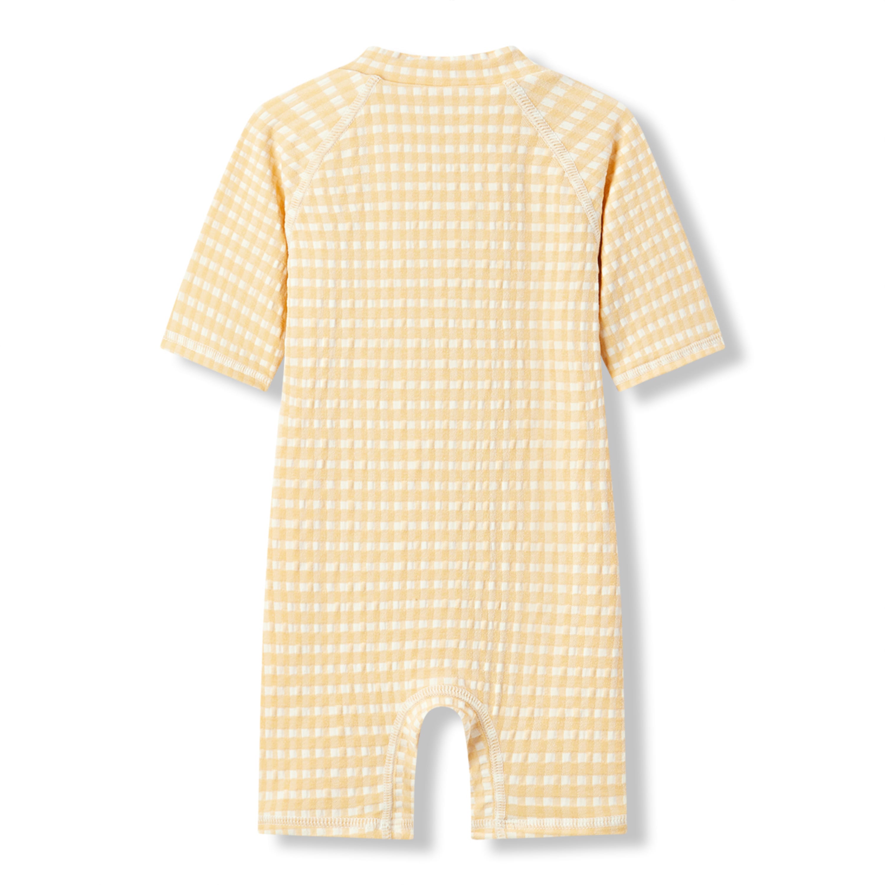 Milkbarn Yellow Gingham Zipper Shortall Swimsuit | Playroom Avenue