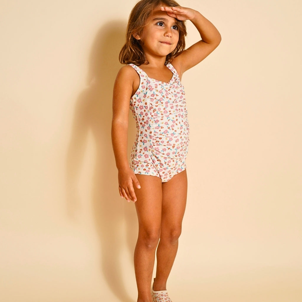 GRECH & CO. Vintage Girls 1 Piece Swimsuit | UPF + Recycled - Sunset Meadow | Playroom Avenue