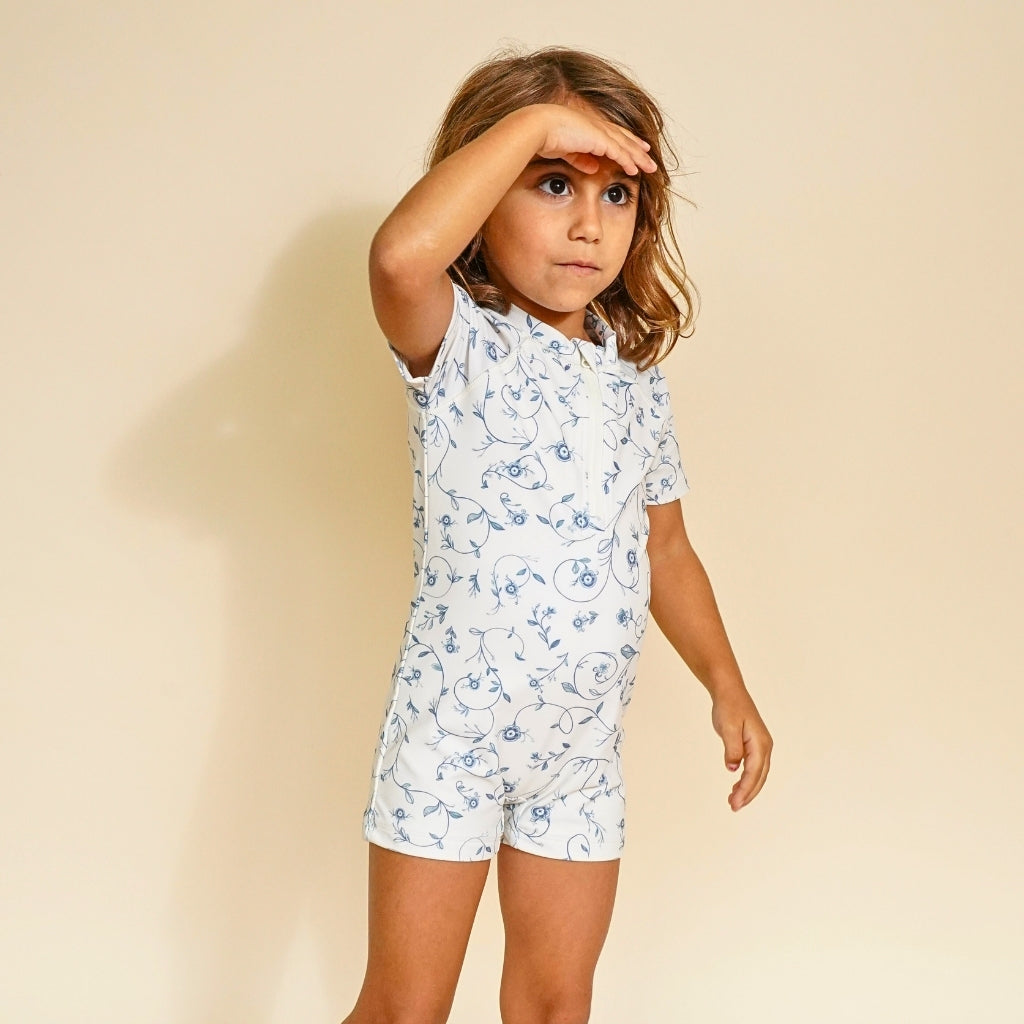 GRECH & CO. Short Sleeve Rashguard Swimsuit | UPF + Recycled - Scandi Floral | Playroom Avenue