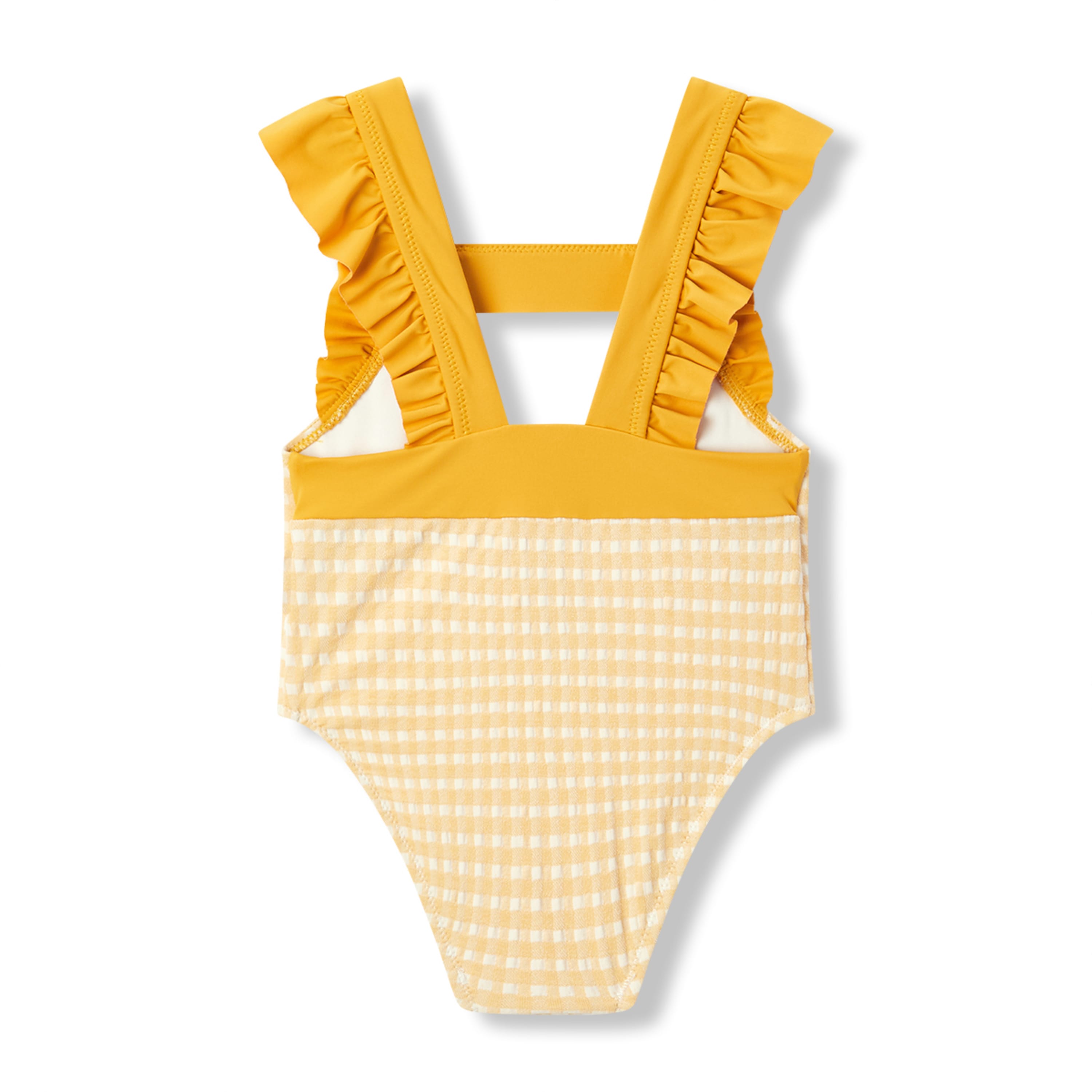 Milkbarn Yellow Gingham Ruffle Square Neck Swimsuit | Playroom Avenue