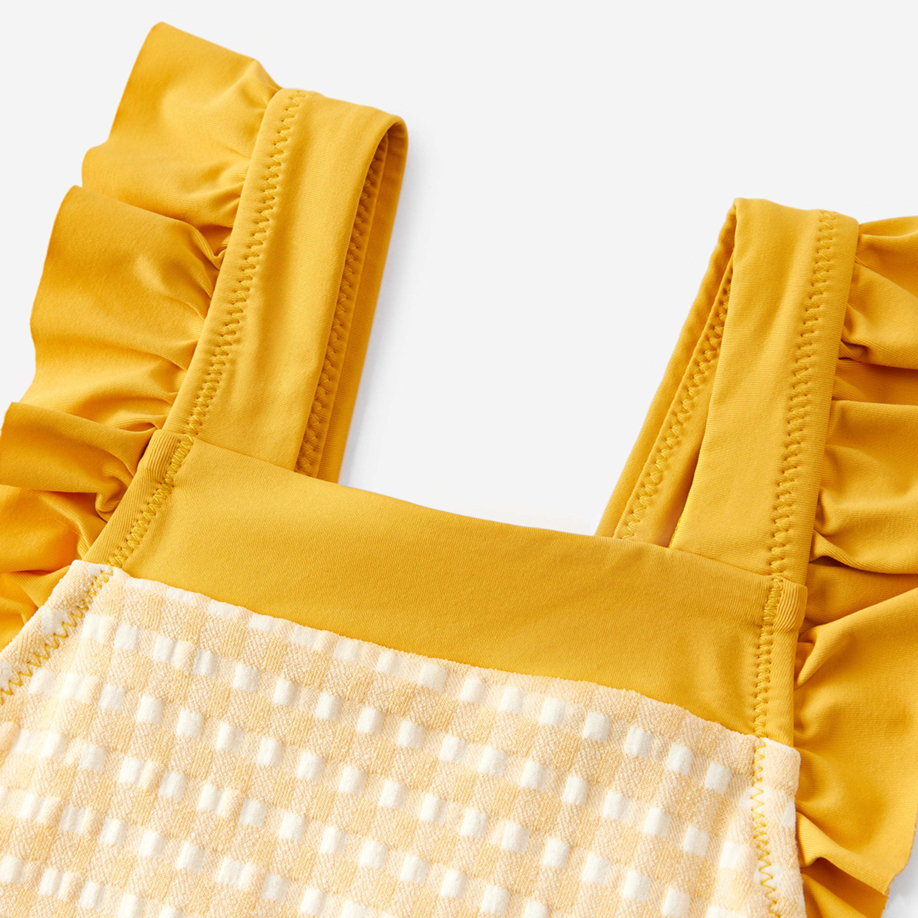 Milkbarn Yellow Gingham Ruffle Square Neck Swimsuit | Playroom Avenue