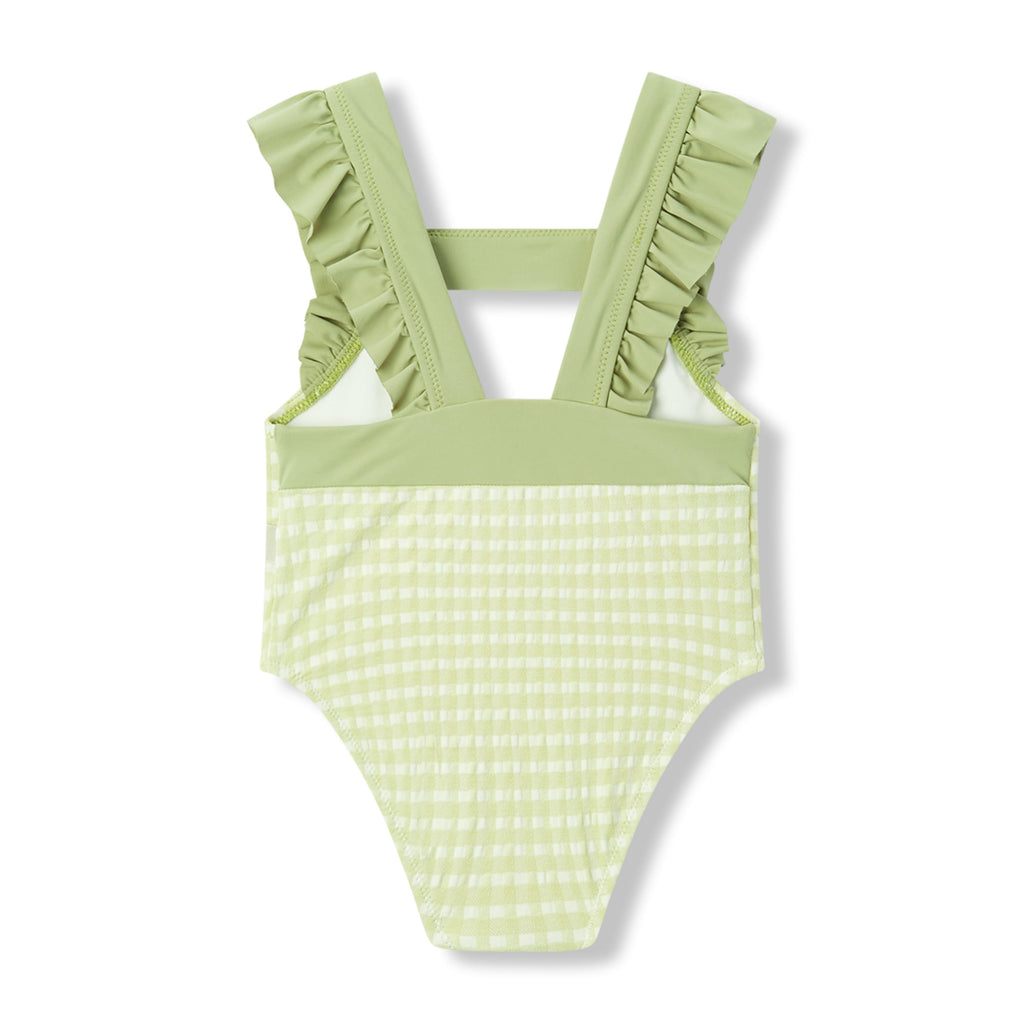 Milkbarn Green Gingham Ruffle Square Neck Swimsuit | Playroom Avenue