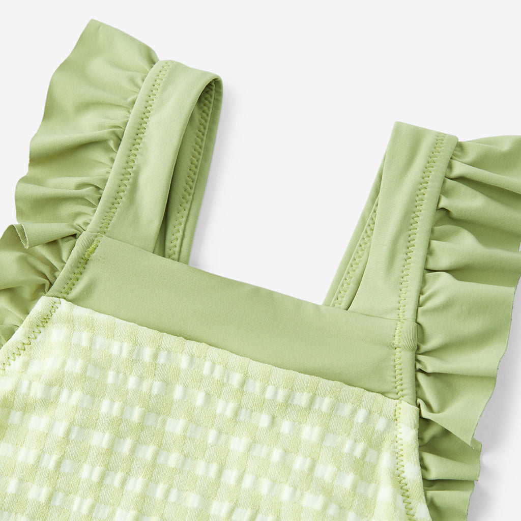 Milkbarn Green Gingham Ruffle Square Neck Swimsuit | Playroom Avenue