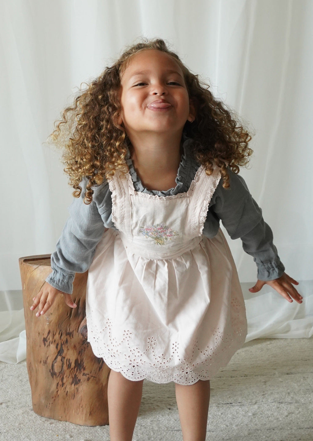 La Petit Lapin Elea | Corduroy Cotton Anglaise Dress | Primrose | Playroom Avenue