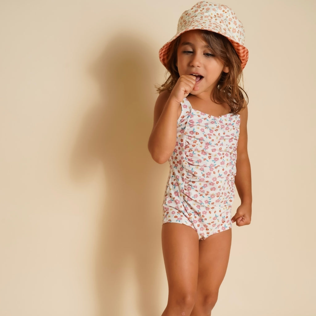 GRECH & CO. Vintage Girls 1 Piece Swimsuit | UPF + Recycled - Sunset Meadow | Playroom Avenue