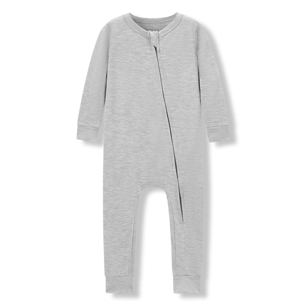 Milkbarn Grey Melange Luxe Solid Zipper Pajama | Playroom Avenue
