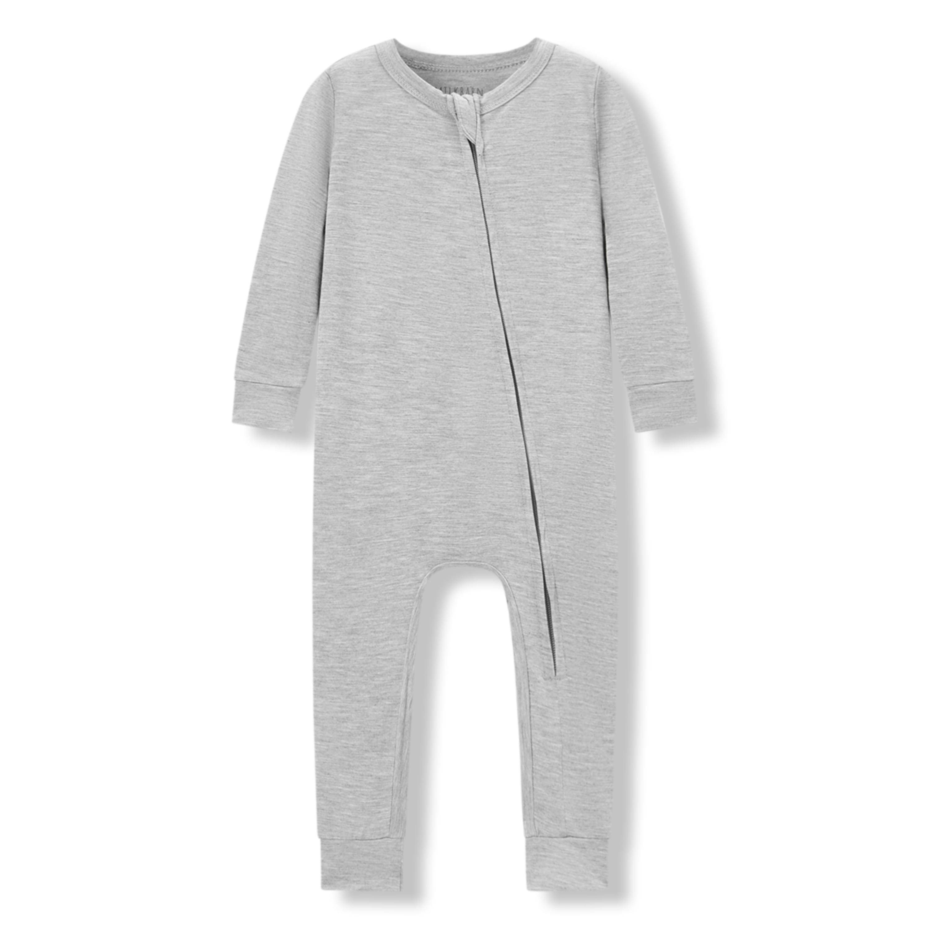 Milkbarn Grey Melange Luxe Solid Zipper Pajama | Playroom Avenue