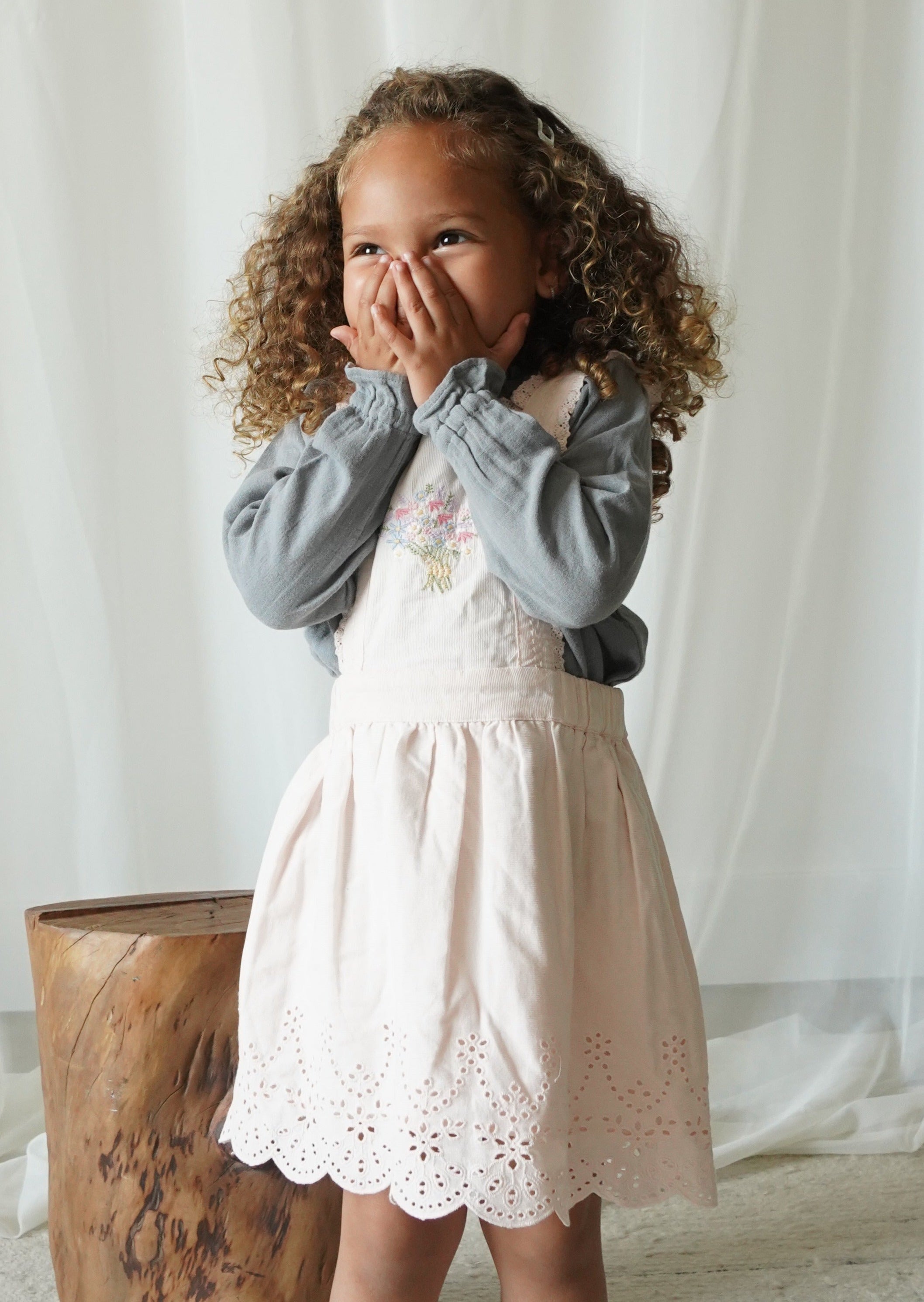 La Petit Lapin Elea | Corduroy Cotton Anglaise Dress | Primrose | Playroom Avenue