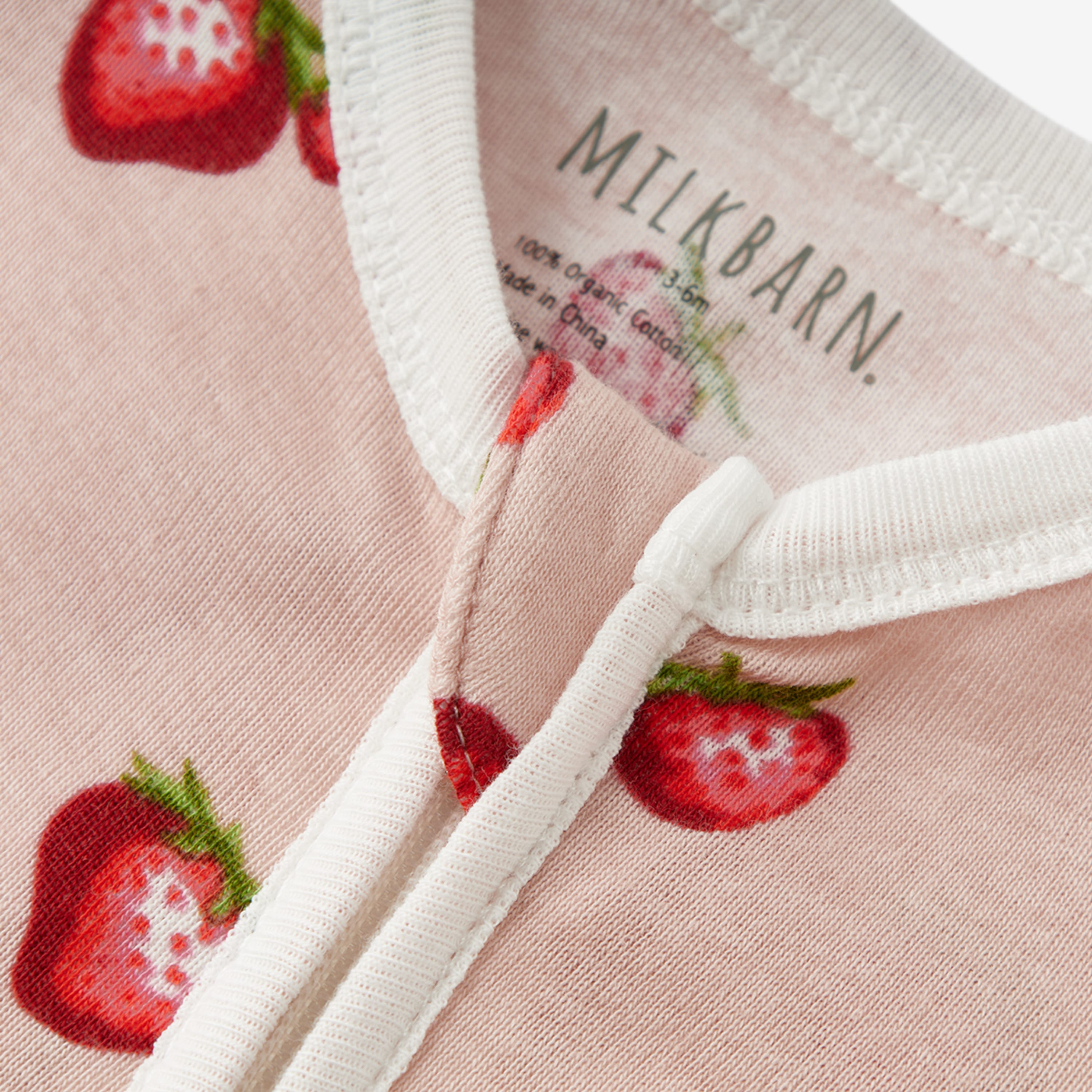 Milkbarn Strawberry Organic Cotton Zipper Footed Romper | Playroom Avenue