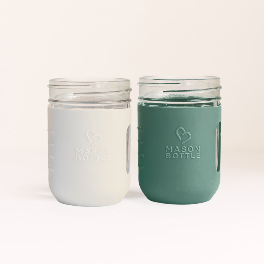 Mason Bottle Silicone Sleeve, 2 Pack Palmetto and Oyster 8 ounce | Playroom Avenue