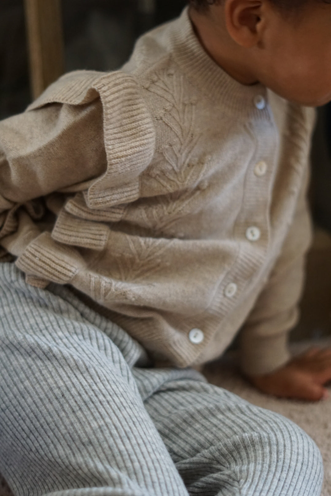 La Petit Lapin Cashmere Frill Applique Cardigan | Ecru | Playroom Avenue