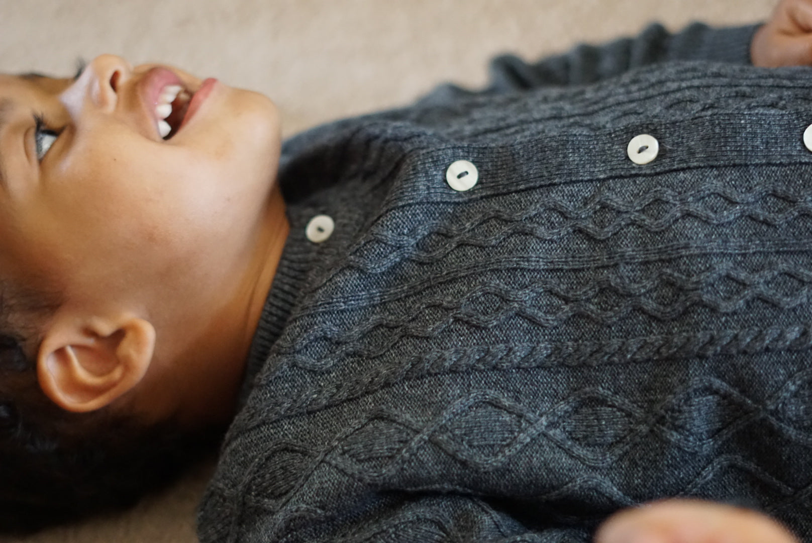 La Petit Lapin Cashmere & Merino Wool Cable Knit Cardigan | Dark Gray Melange | Playroom Avenue