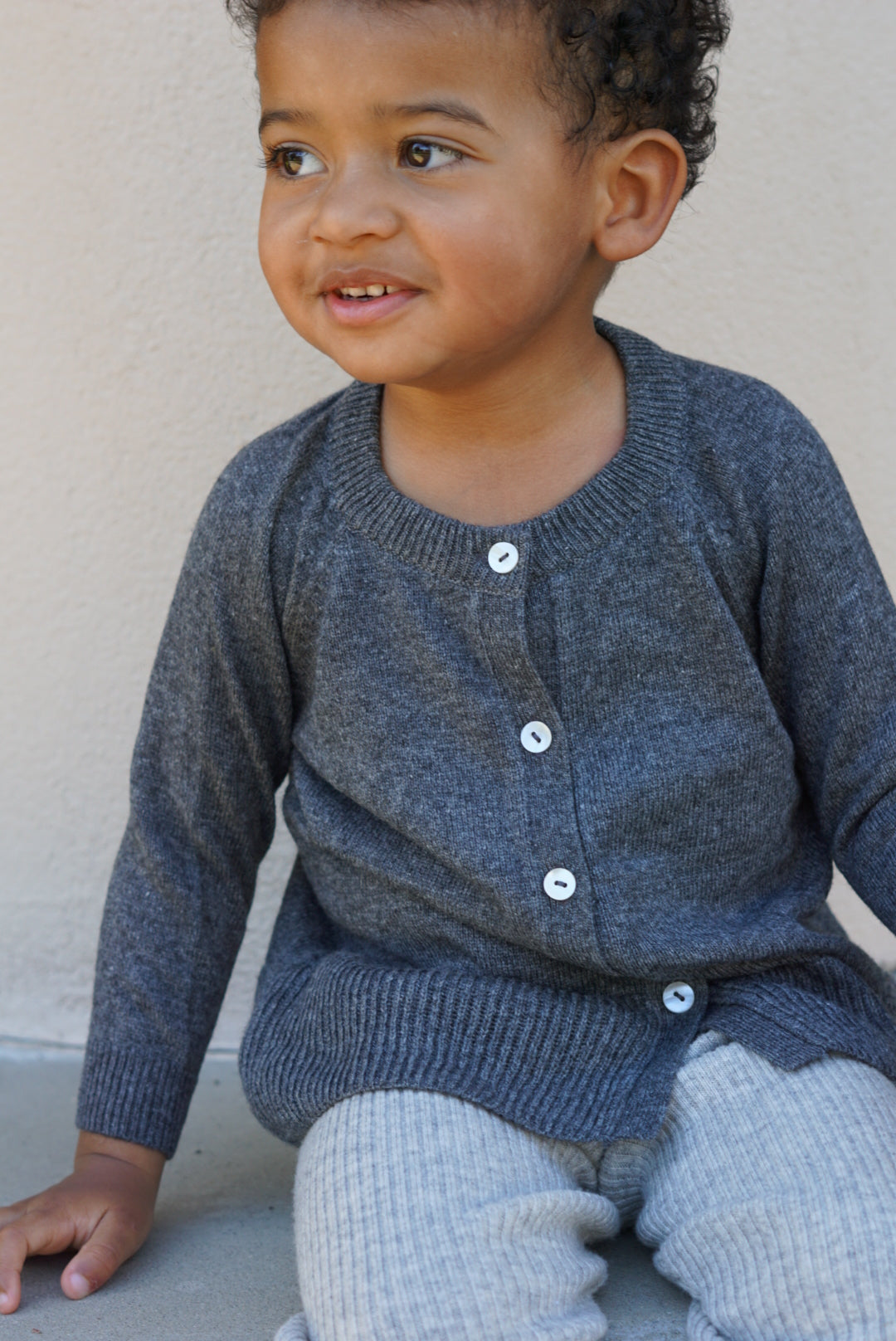 La Petit Lapin Cashmere & Merino Wool Knit Cardigan | Dark Gray Melange | Playroom Avenue