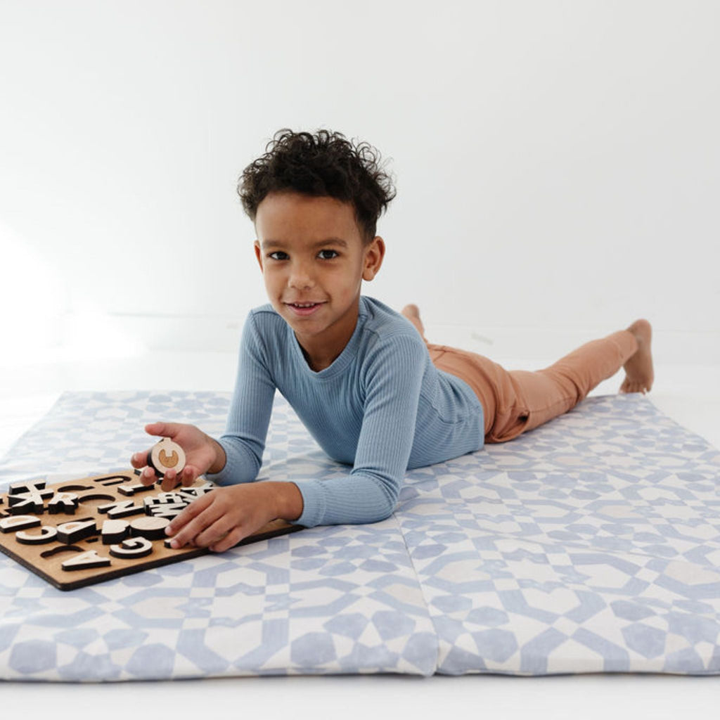 Toki Kids Blue Tile Vegan Leather Mat | Playroom Avenue