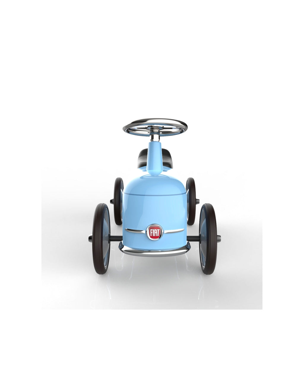 Blue toy car with Fiat logo on a white background