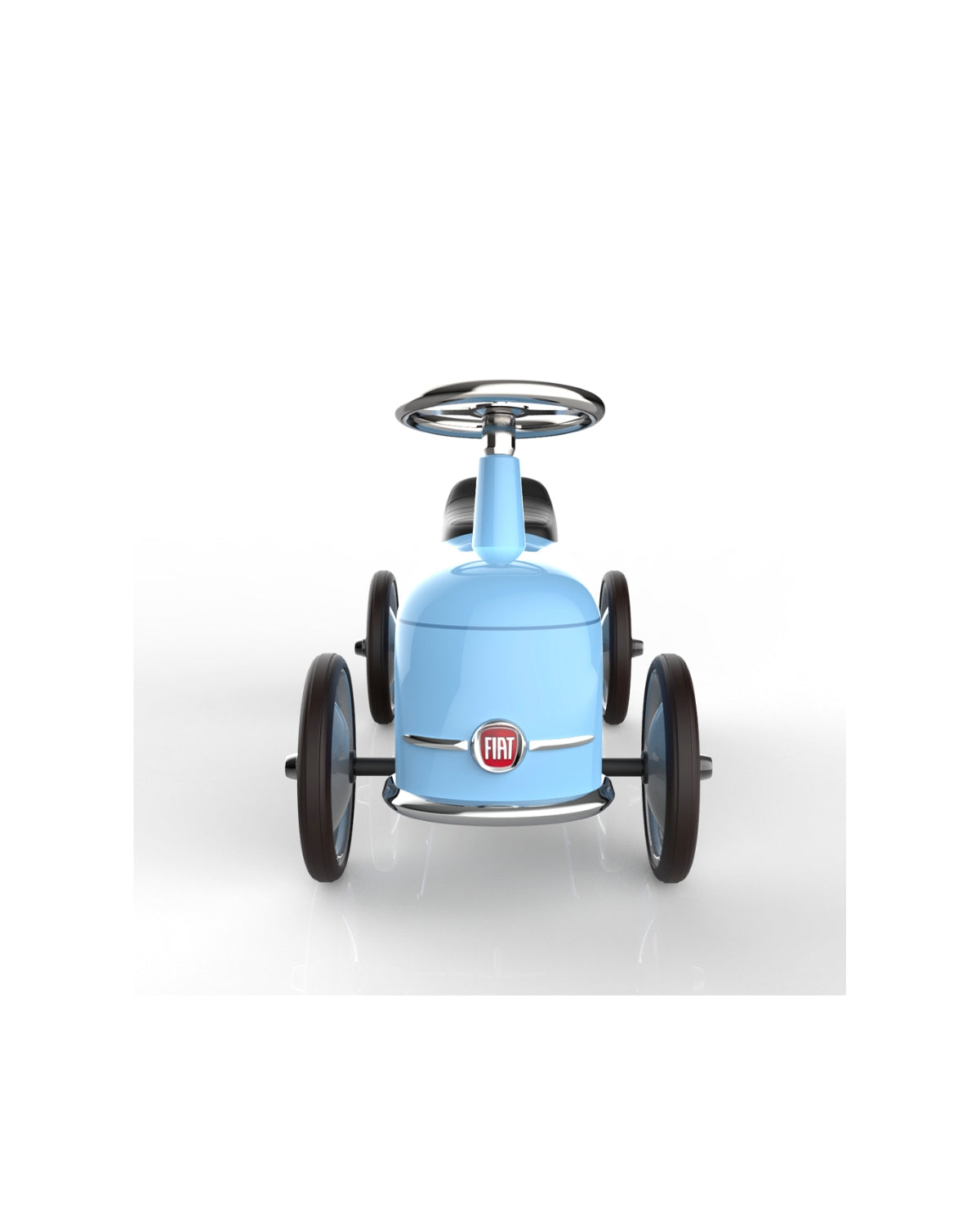 Blue toy car with Fiat logo on a white background