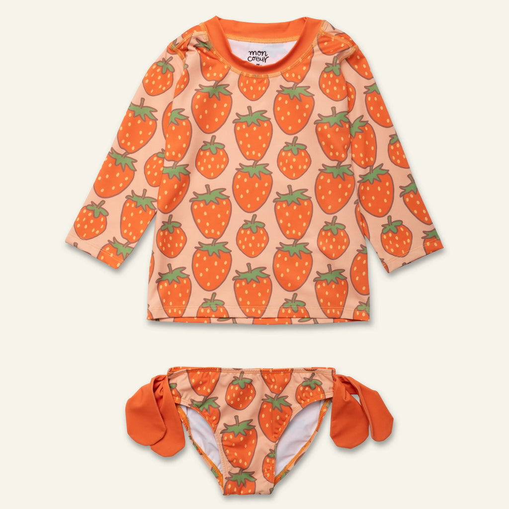 Mon Coeur Strawberry Rashguard Bikini Set | Playroom Avenue