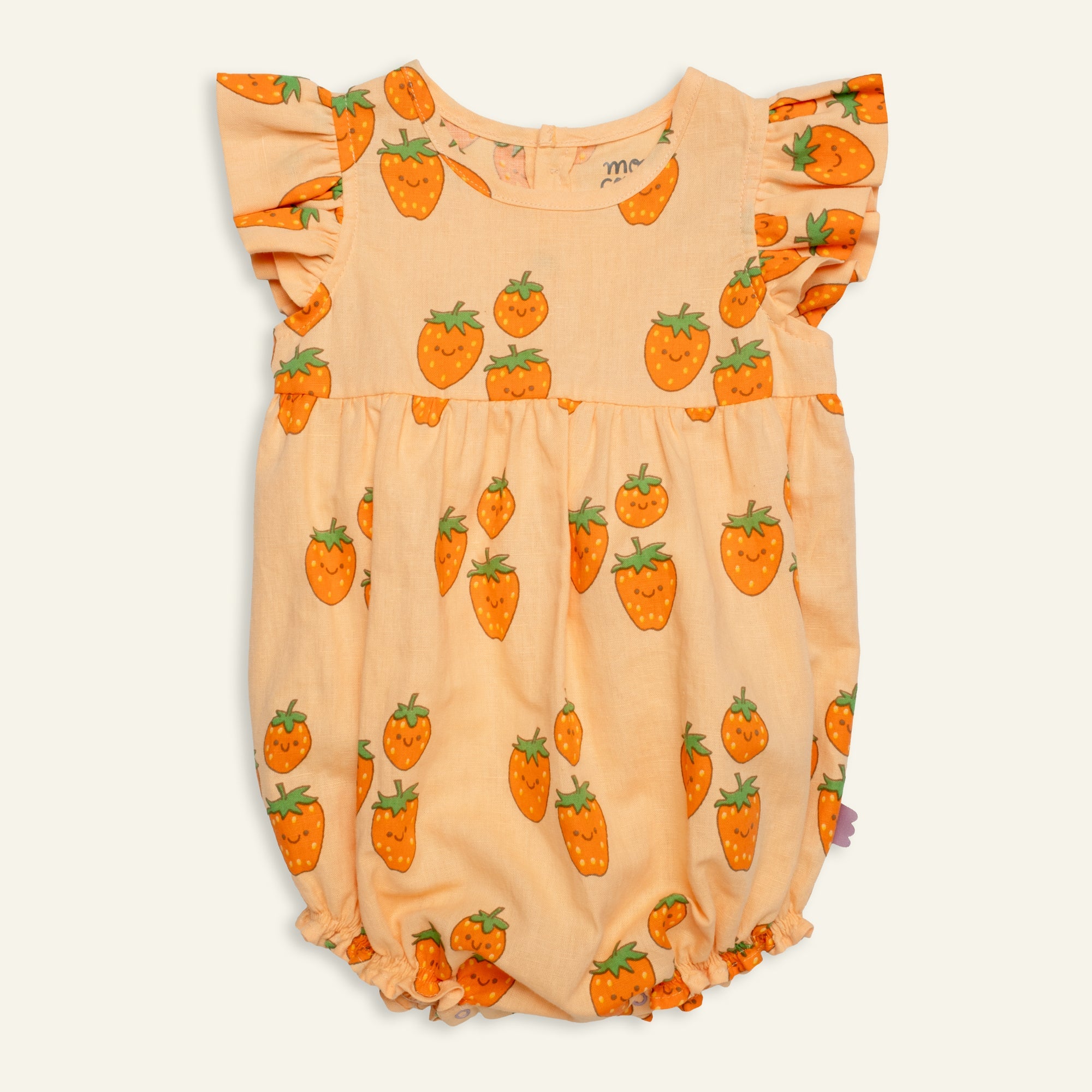 Mon Coeur Linen Strawberry Ruffle Baby Romper