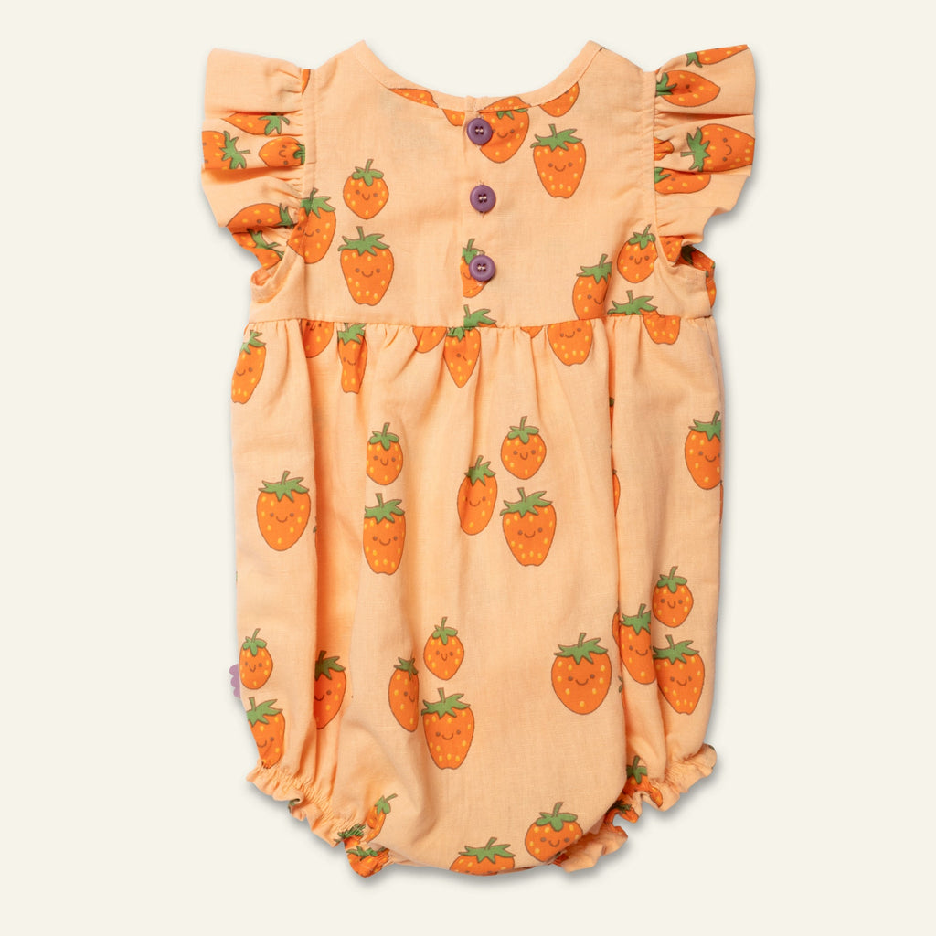 Mon Coeur Linen Strawberry Ruffle Baby Romper