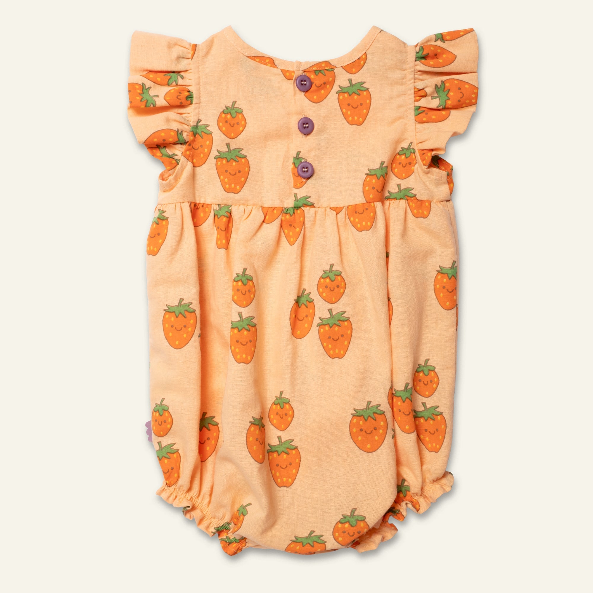 Mon Coeur Linen Strawberry Ruffle Baby Romper