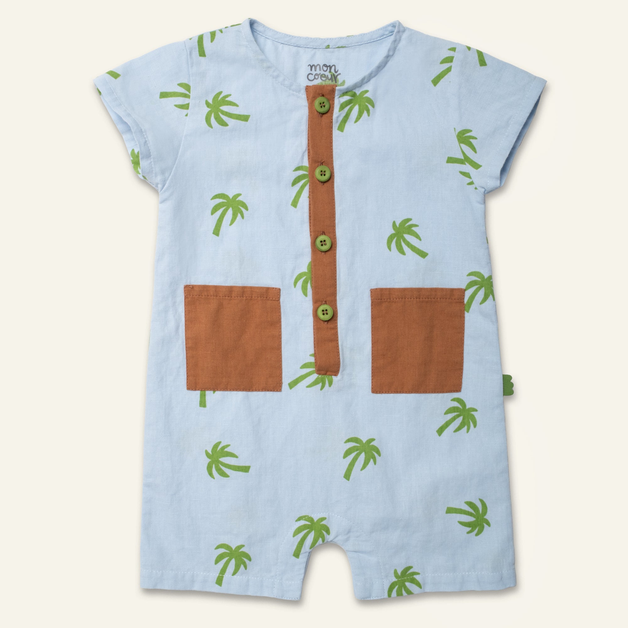 Mon Coeur Linen Palm Tree Pocket Baby Romper
