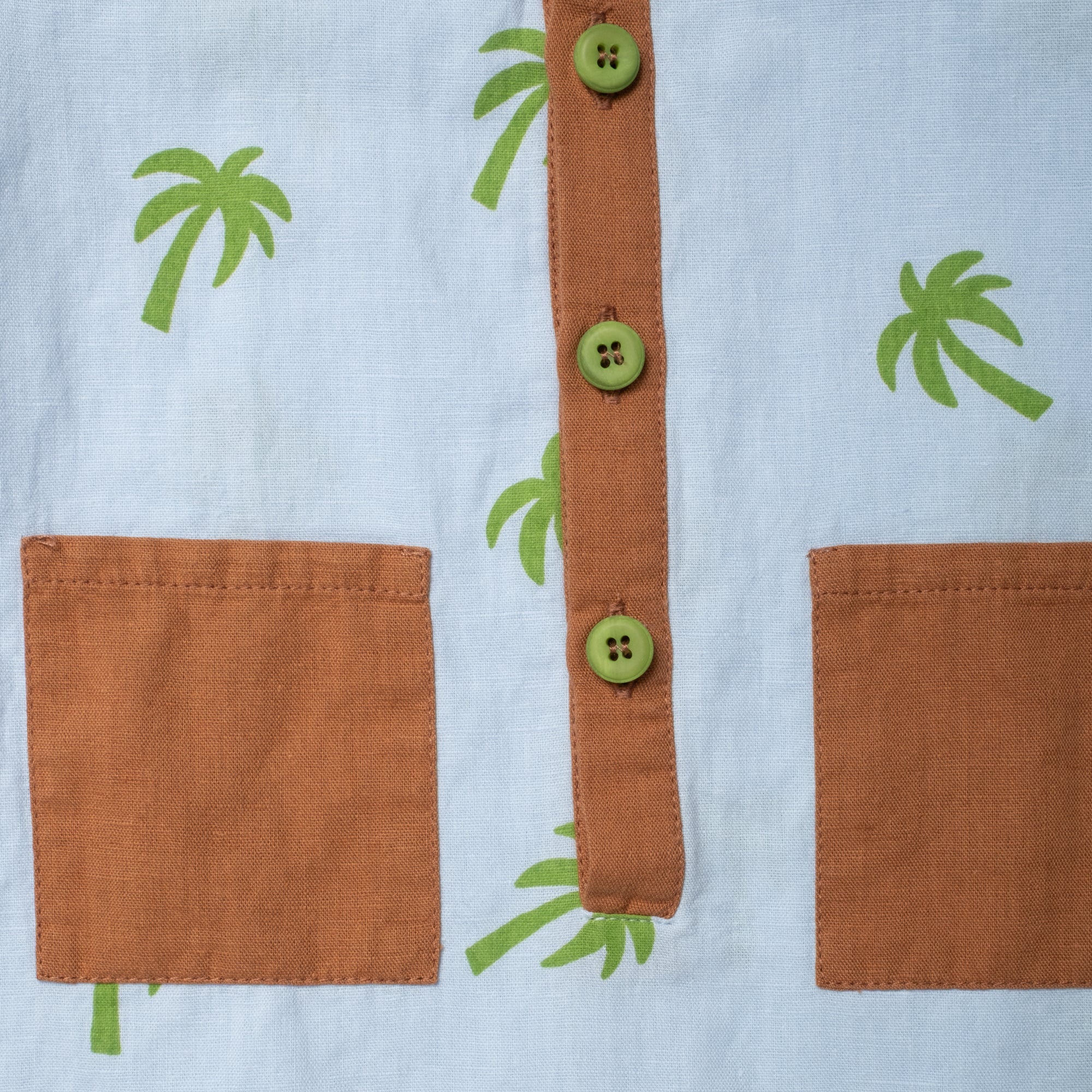 Mon Coeur Linen Palm Tree Pocket Baby Romper