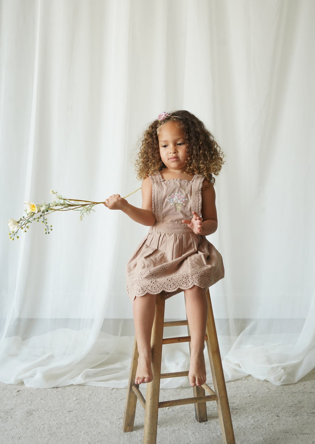La Petit Lapin Elea | Corduroy Cotton Anglaise Dress | Wistful Mauve | Playroom Avenue