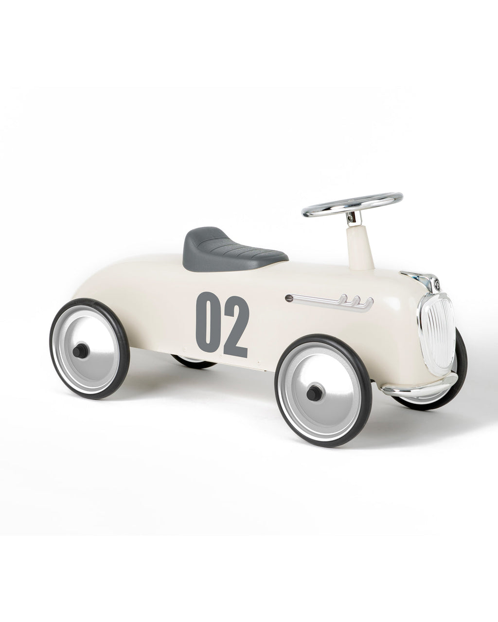 White baghera ride-on toy car with number 02 on a white background