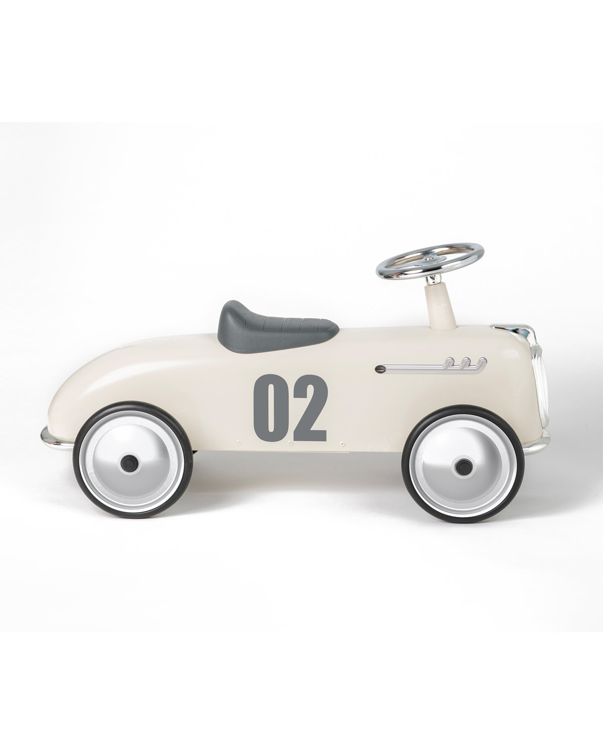 White baghera ride-on toy car with number 02 on a white background