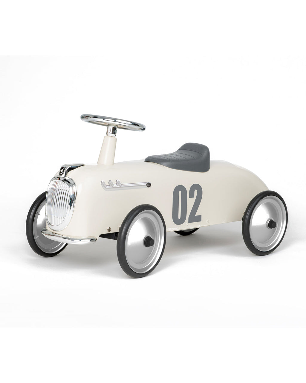 White baghera ride-on toy car with number 02 on a white background
