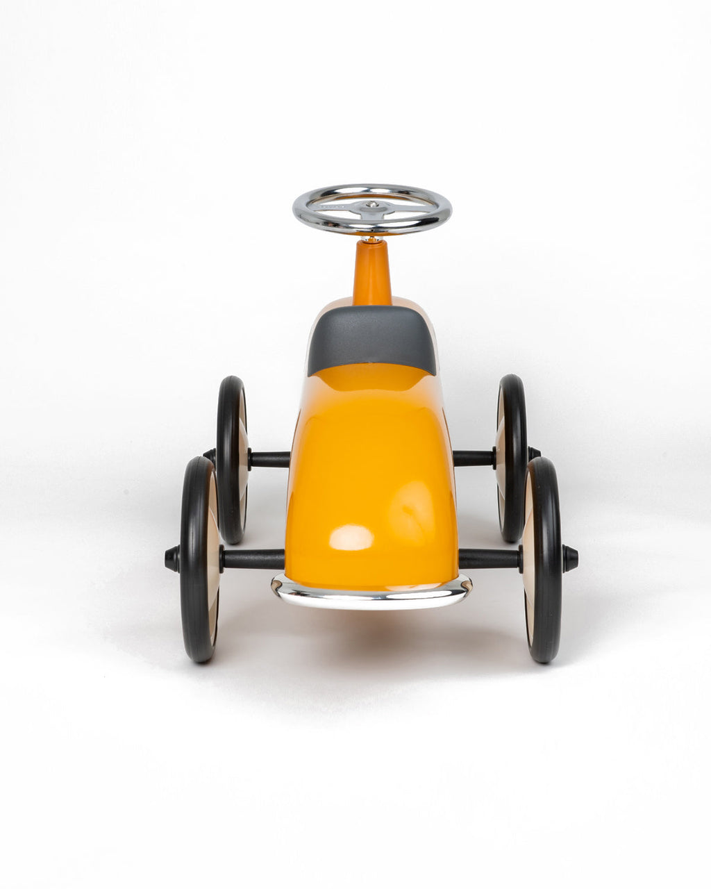 Yellow baghera ride-on roadster with the number 01 on a white background