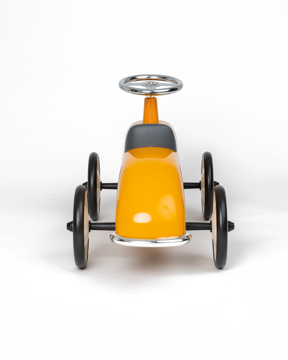 Yellow baghera ride-on roadster with the number 01 on a white background
